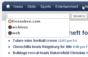 fresnobee.com home page search engine drop down